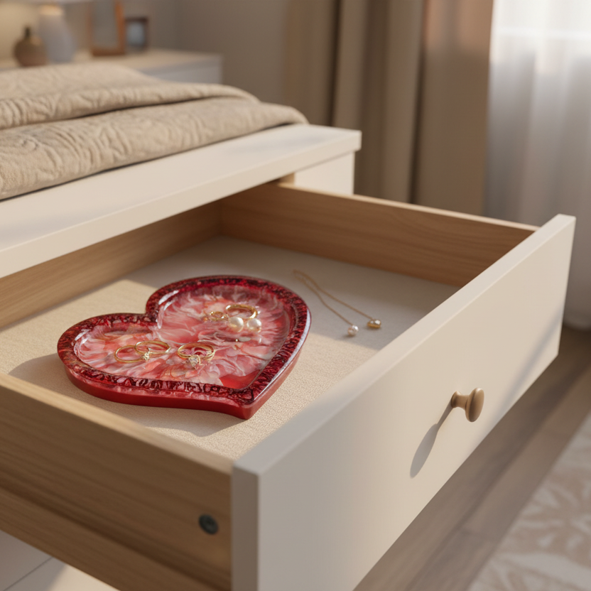 Resin Heart Jewelry Tray Fire & Smoke