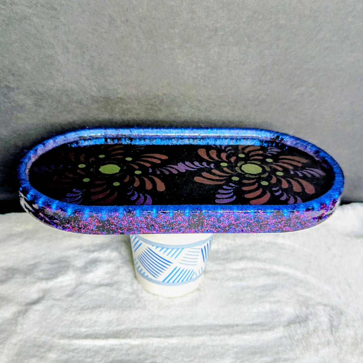 Blue Spiral Flower Unique Jewelry Tray
