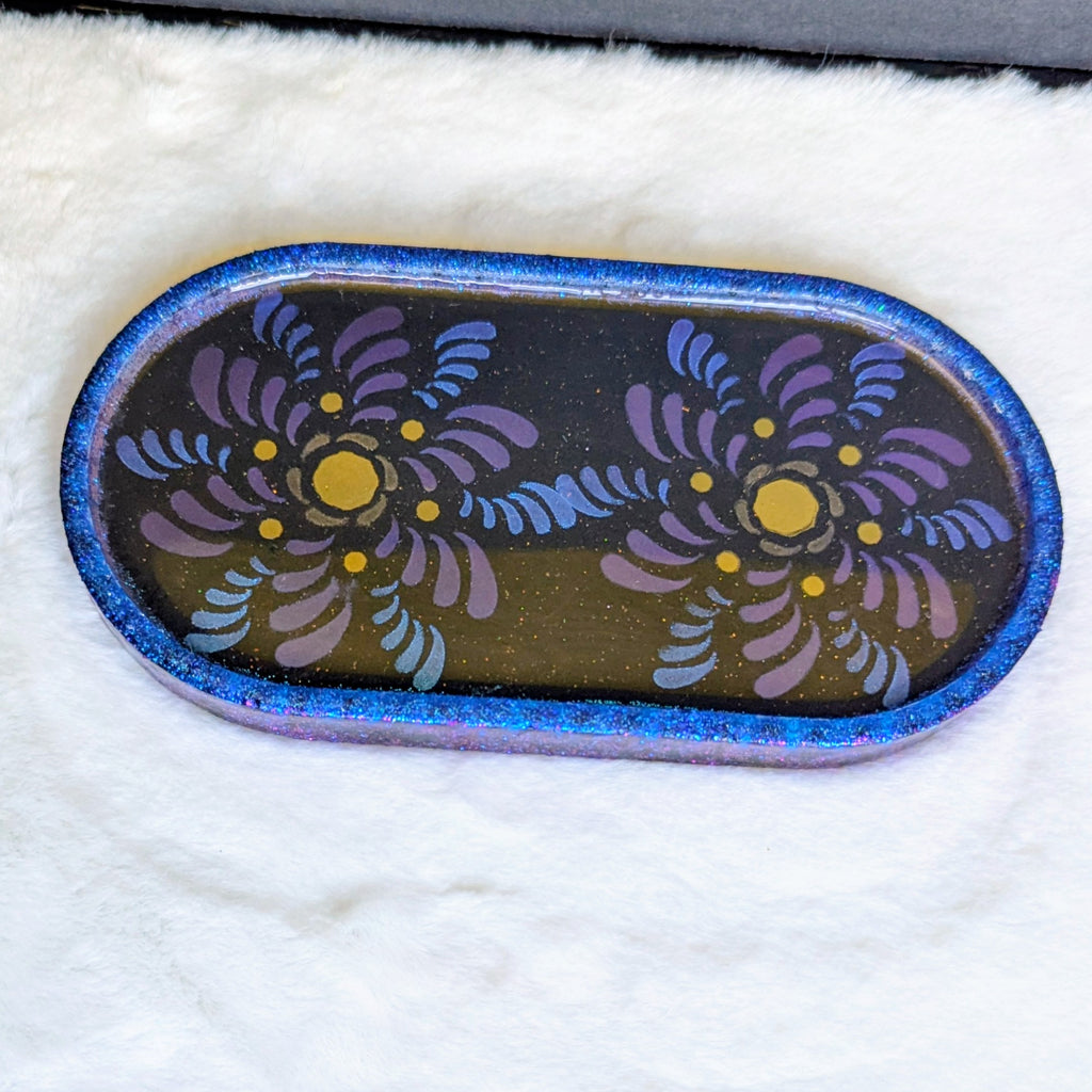 Blue Spiral Flower Unique Jewelry Tray