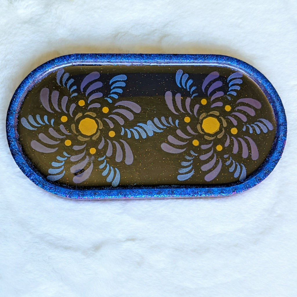 Blue Spiral Flower Unique Jewelry Tray