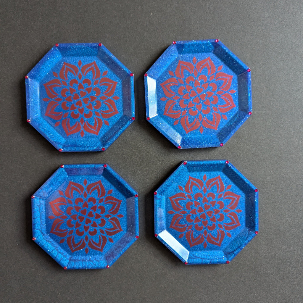 Blue Mandala Resin Coasters – Set of 4