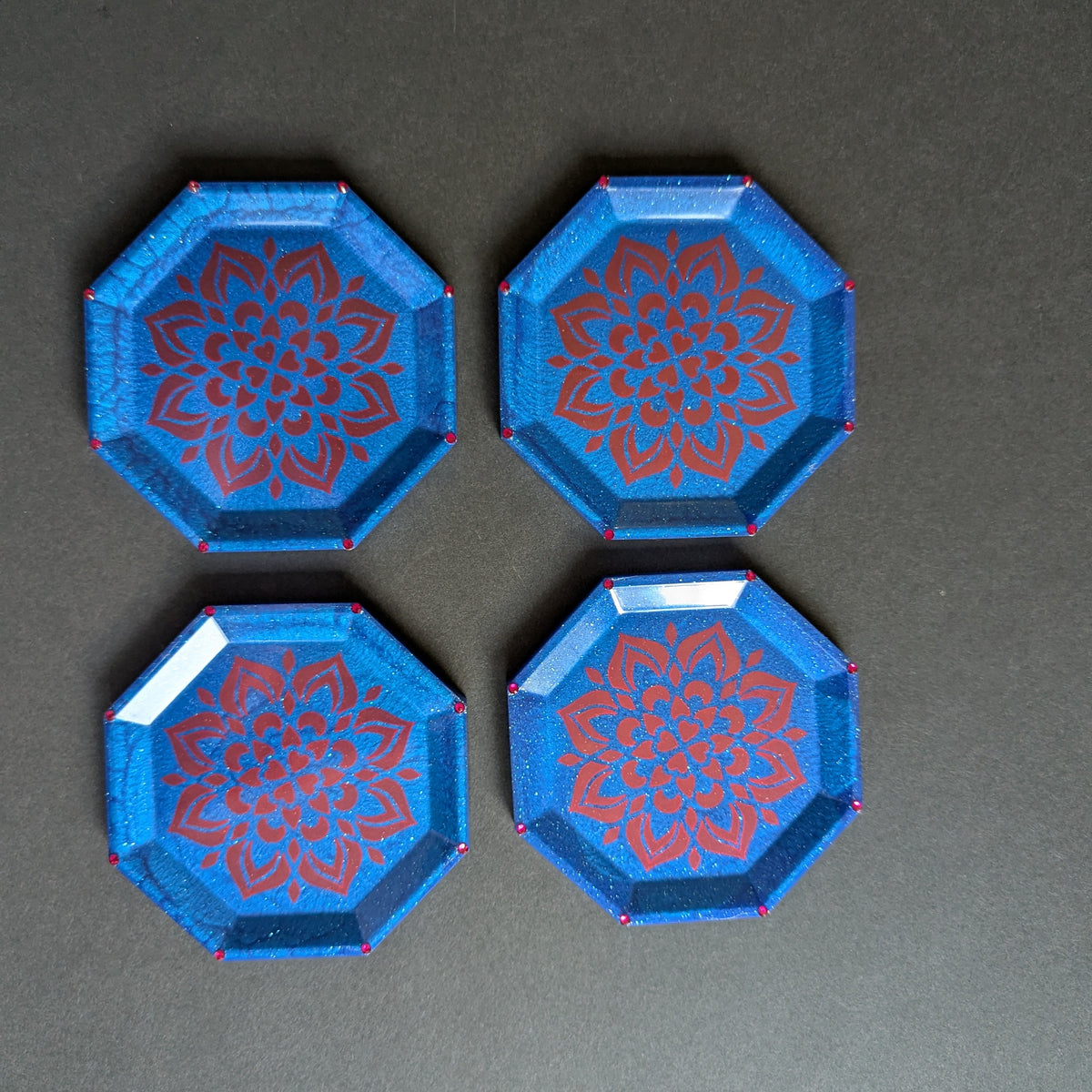 Blue Mandala Resin Coasters – Set of 4