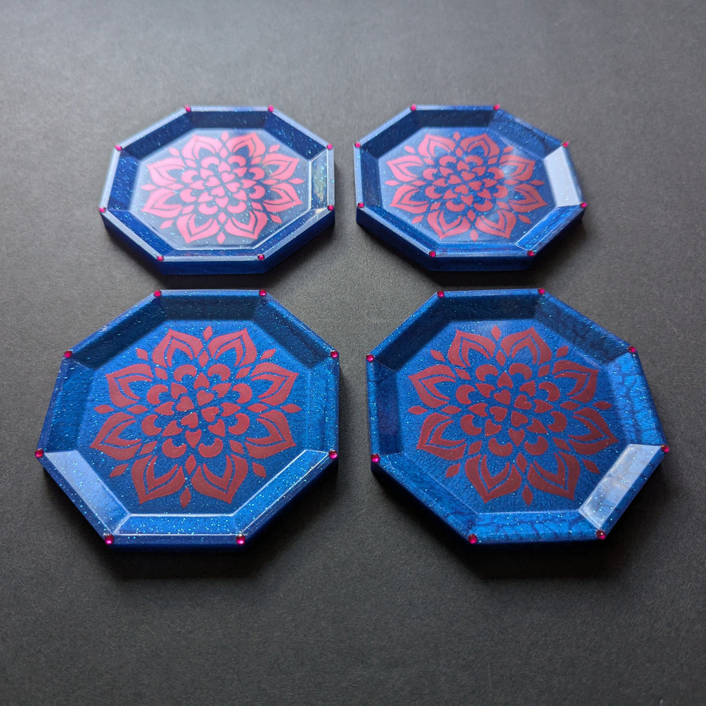 Blue Mandala Resin Coasters – Set of 4