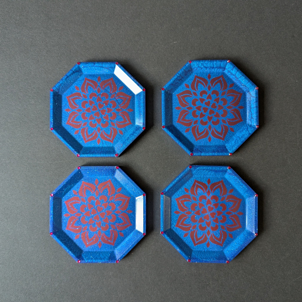 Blue Mandala Resin Coasters – Set of 4