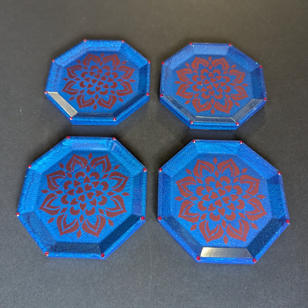 Blue Mandala Resin Coasters – Set of 4