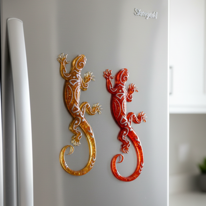 Fire Couple Resin Salamander Magnets