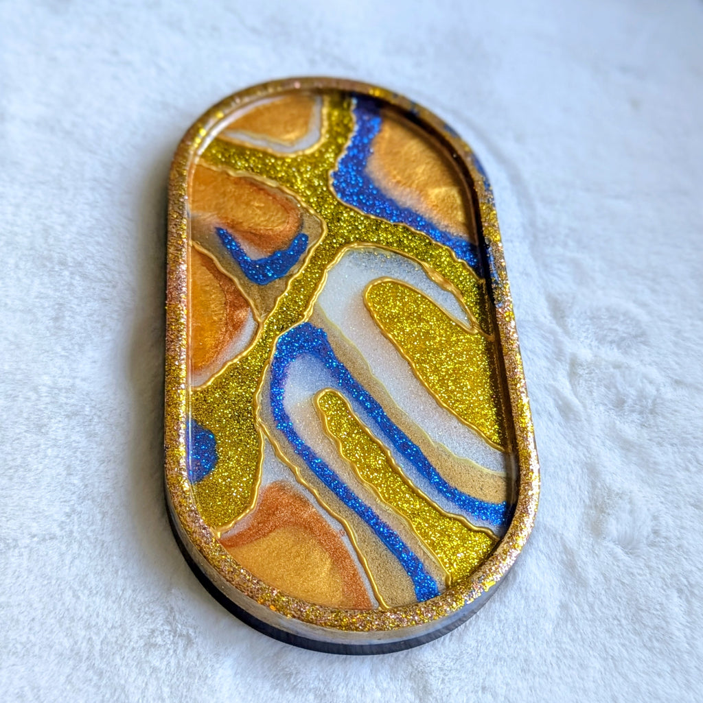 Gold & Blue Unique Geode-Inspired Jewelry Tray