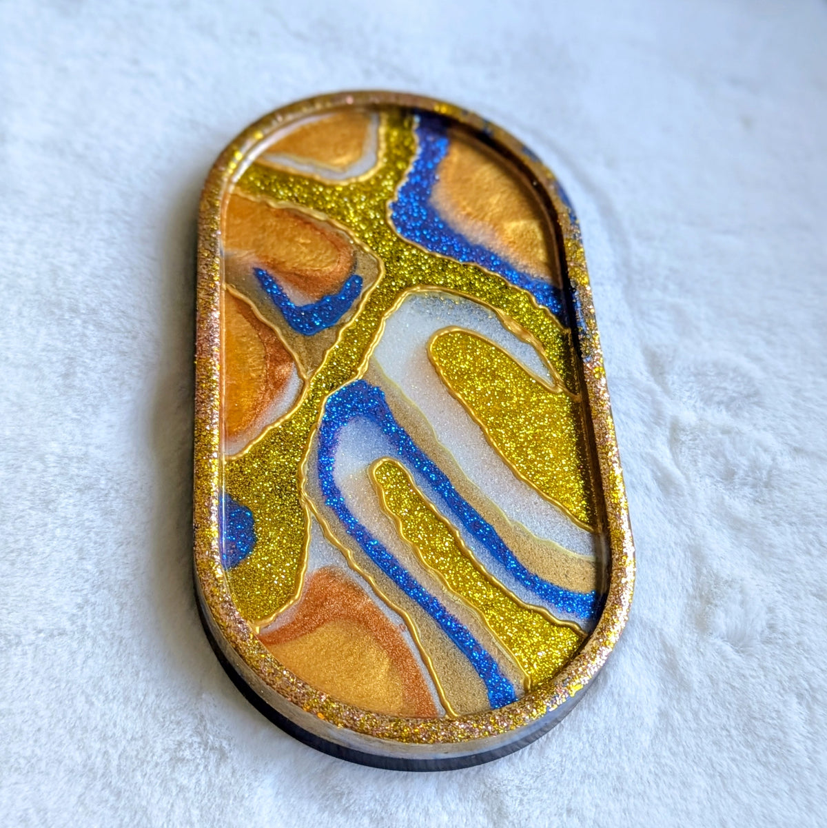 Gold & Blue Unique Geode-Inspired Jewelry Tray