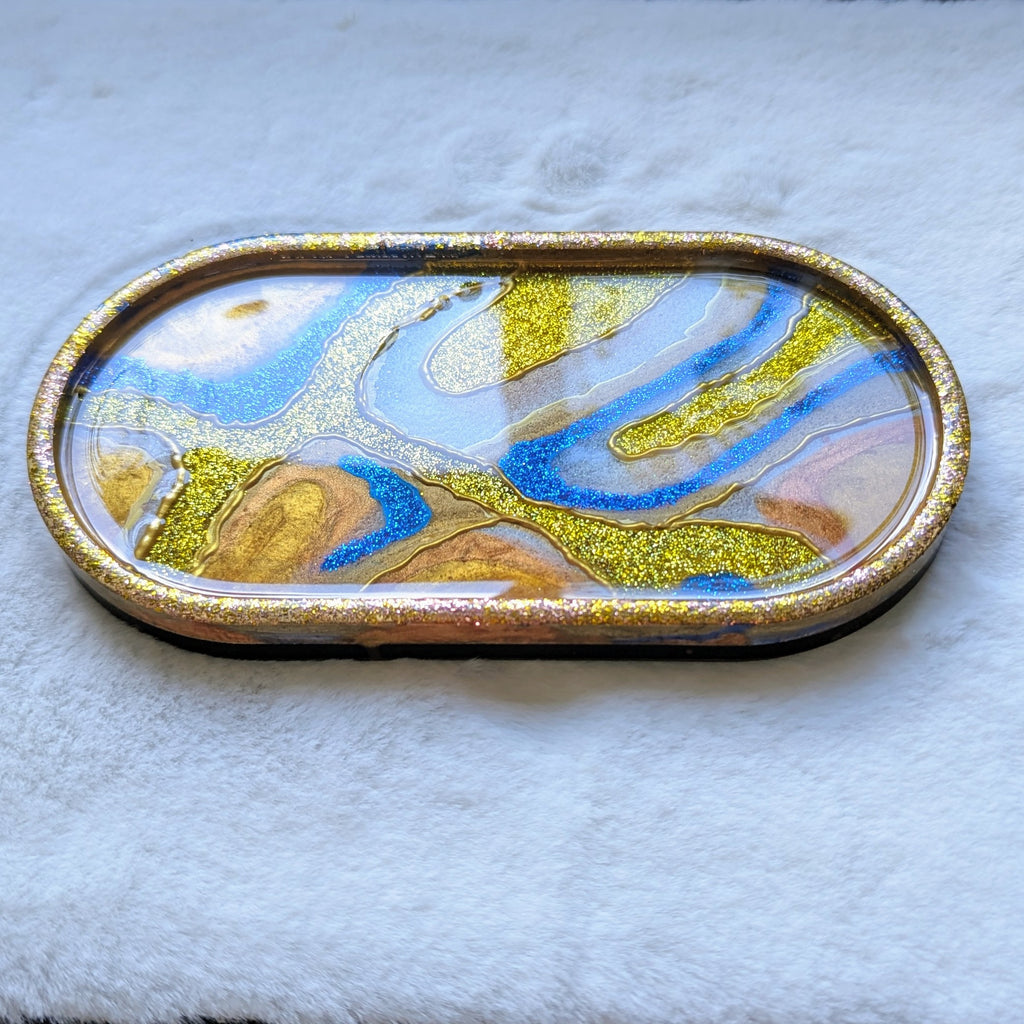 Gold & Blue Unique Geode-Inspired Jewelry Tray