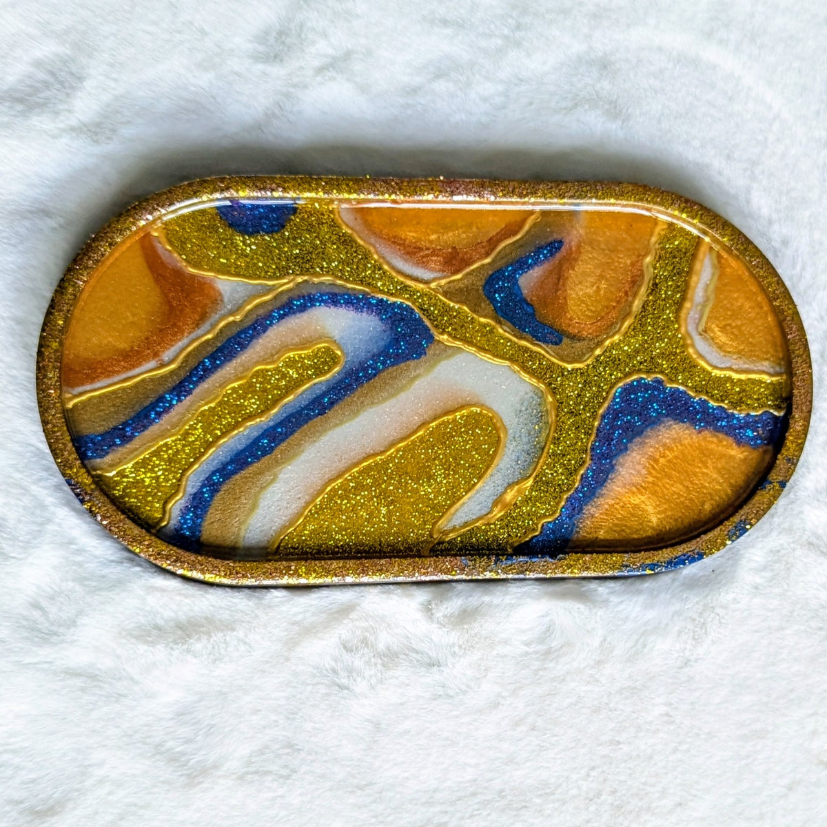 Gold & Blue Unique Geode-Inspired Jewelry Tray