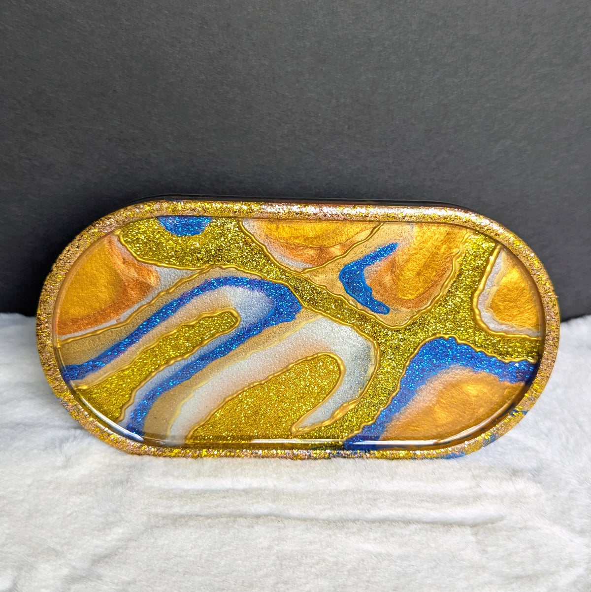Gold & Blue Unique Geode-Inspired Jewelry Tray