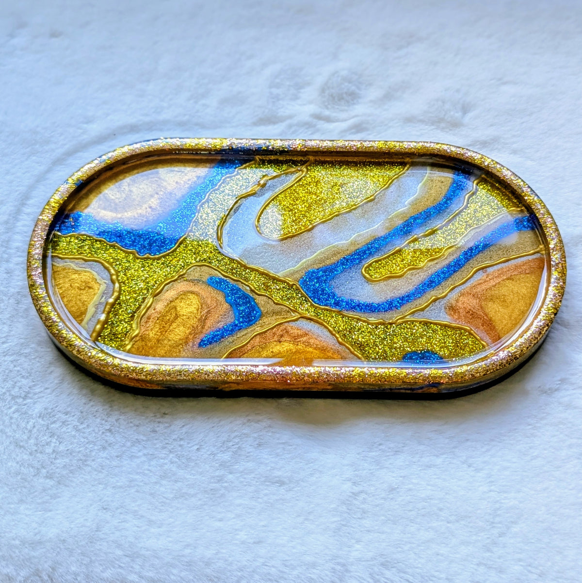 Gold & Blue Unique Geode-Inspired Jewelry Tray