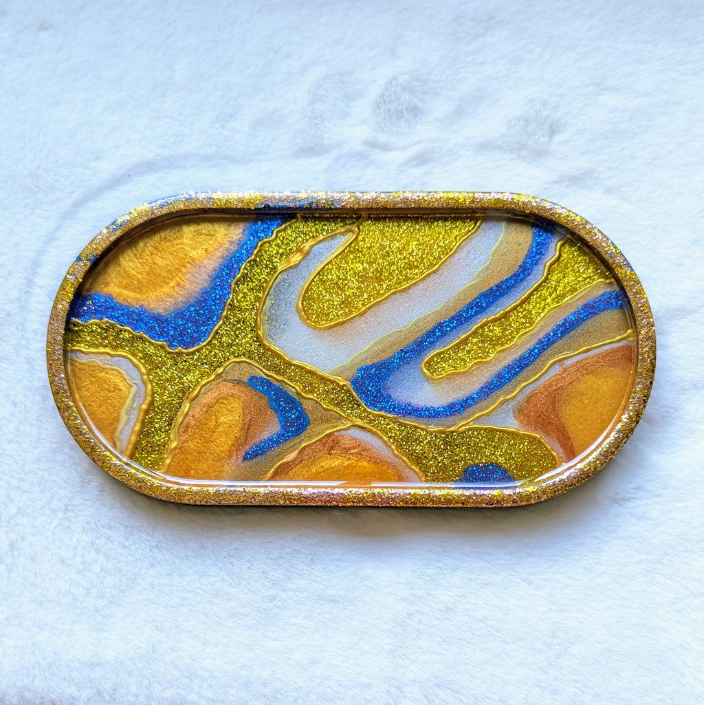 Gold & Blue Unique Geode-Inspired Jewelry Tray