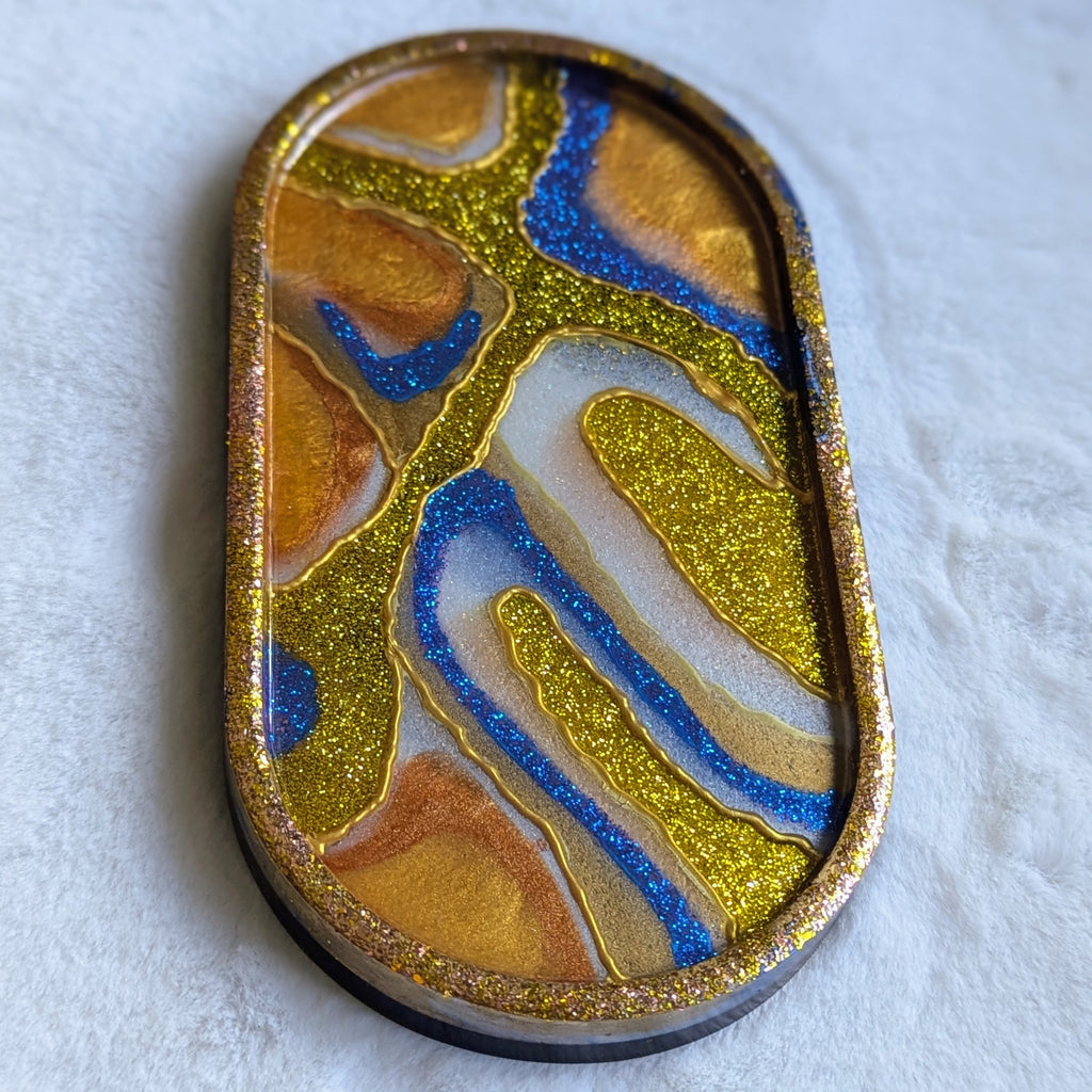 Gold & Blue Unique Geode-Inspired Jewelry Tray