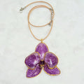 Natural Orchid Gold-Tone Edged Flower Pendant