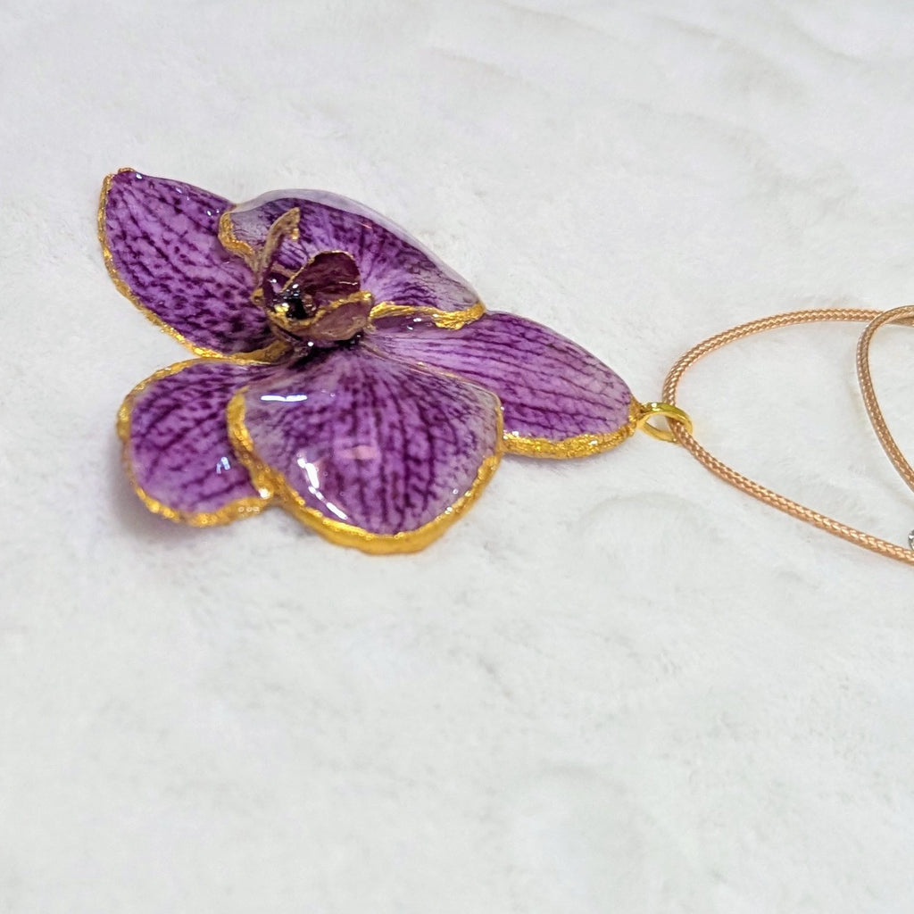 Natural Orchid Gold-Tone Edged Flower Pendant
