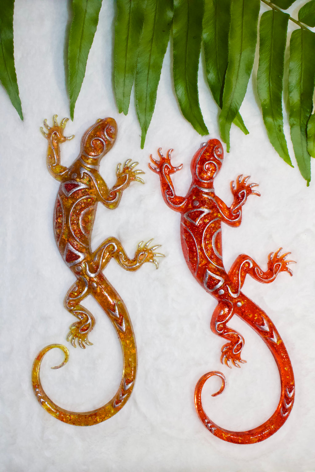 Fire Couple Mandala Resin Salamander Magnets — Handmade Unique Resin Art