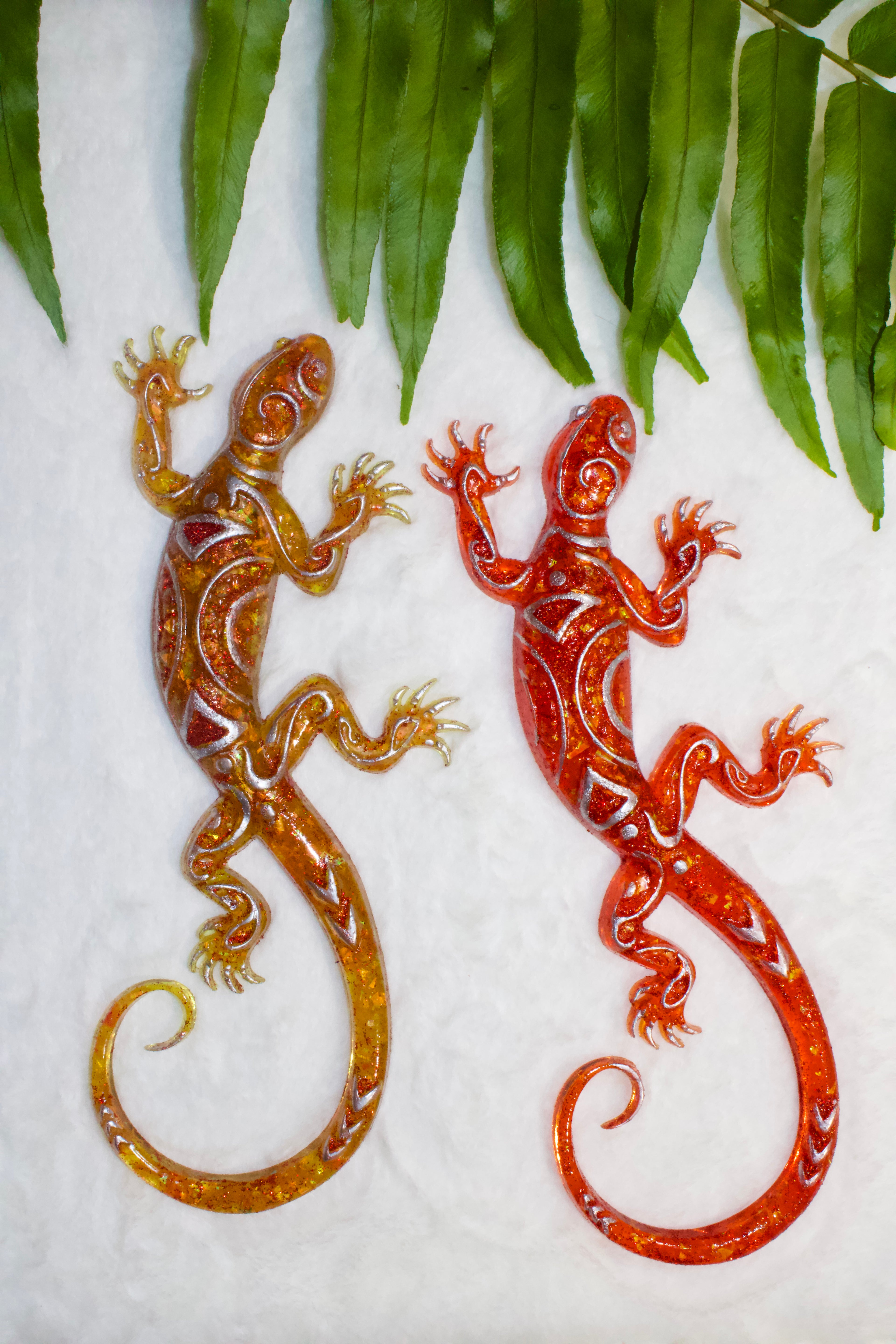 Fire Couple Mandala Resin Gecko — Handcrafted Magnet