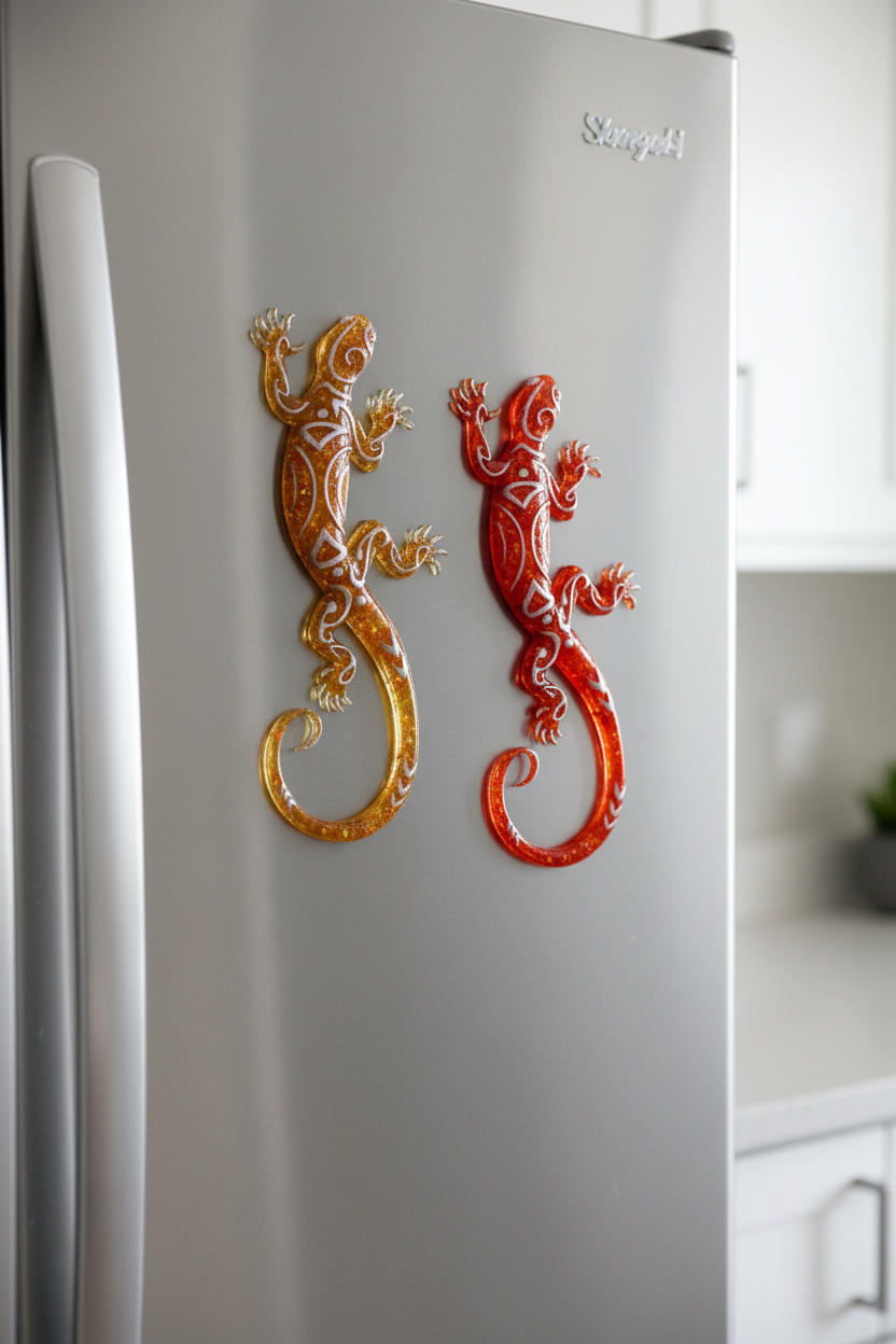 Fire Couple Mandala Resin Salamander Magnets — Handmade Unique Resin Art