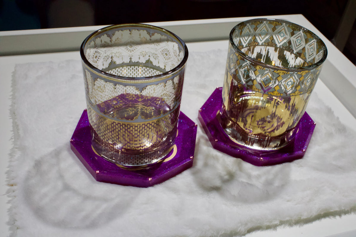 Purple Gold Mandala Resin Coasters – Set of 4