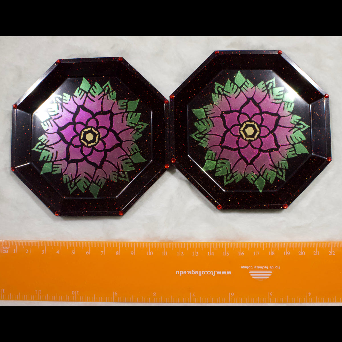 Dark Red Glitter Lotus Mandala Resin Coasters – Set of 4