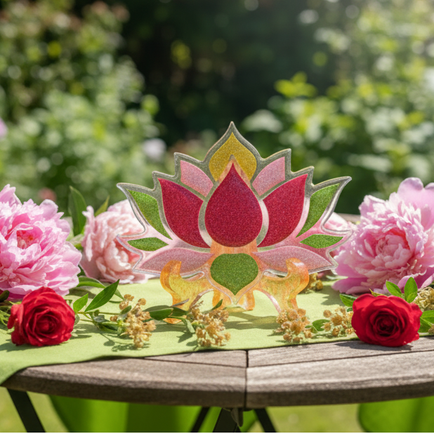 Unique Handmade Glitter Lotus Flower Resin Coaster
