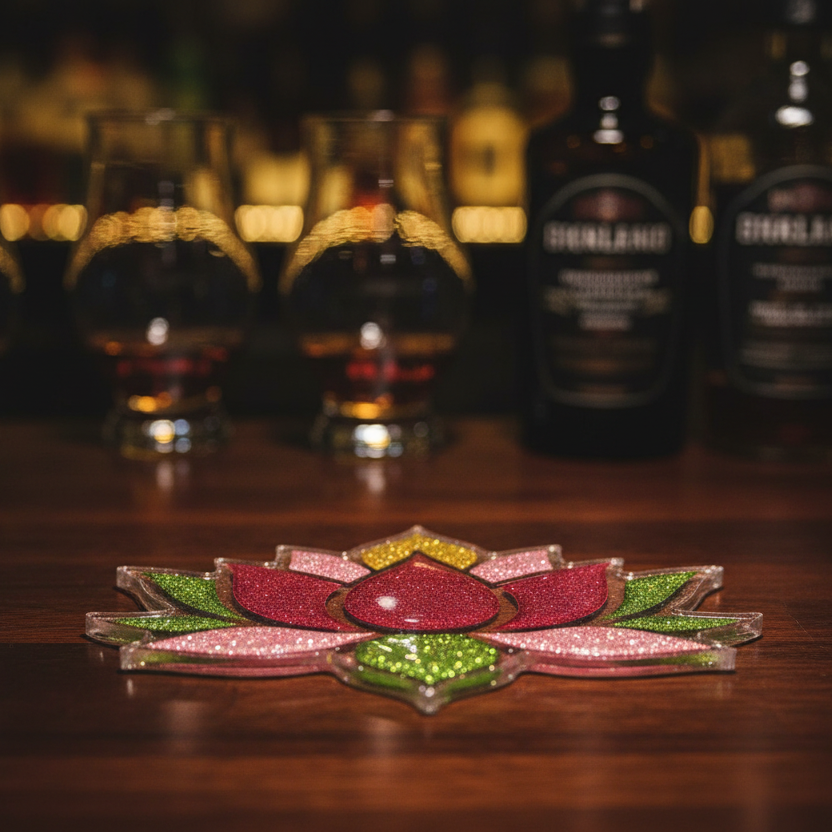 Unique Handmade Glitter Lotus Flower Resin Coaster