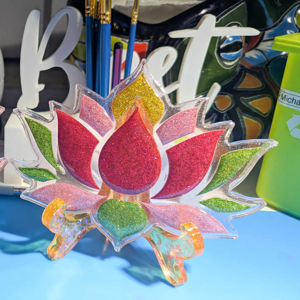 Unique Handmade Glitter Lotus Flower Resin Coaster
