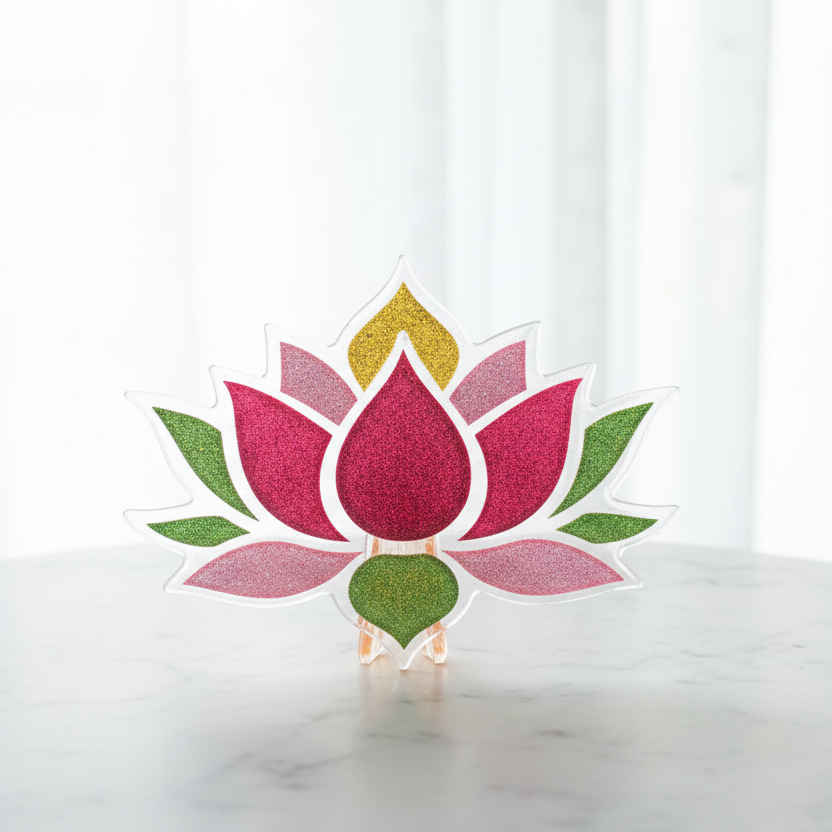 Unique Handmade Glitter Lotus Flower Resin Coaster
