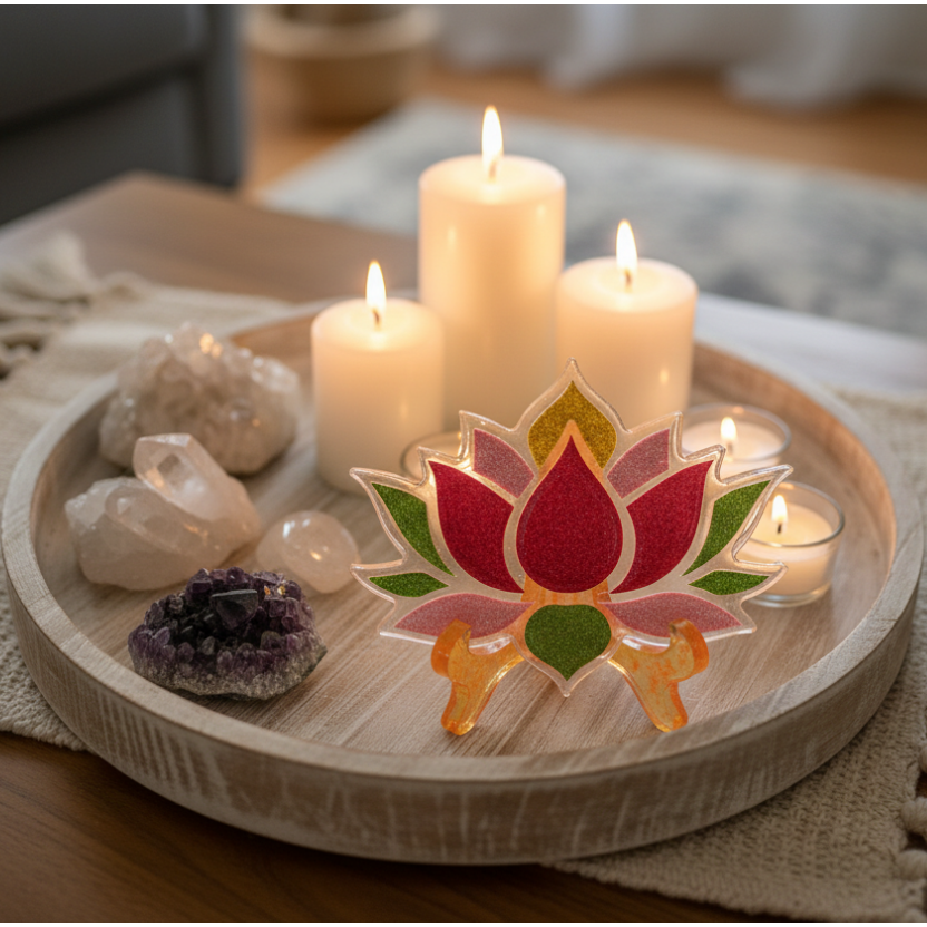 Unique Handmade Glitter Lotus Flower Resin Coaster