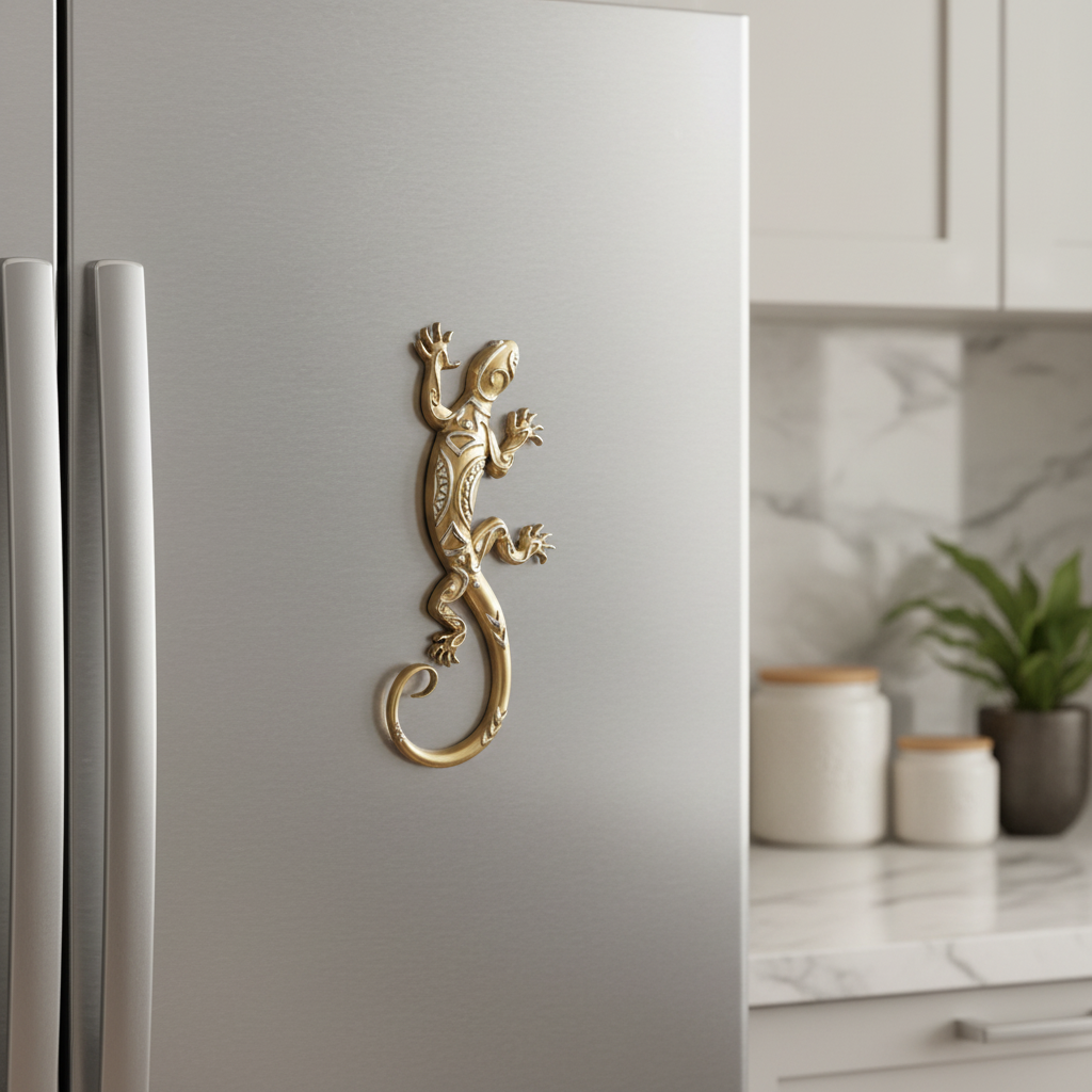 Gold & Bronze Tribal Resin Salamander — Handcrafted Magnet