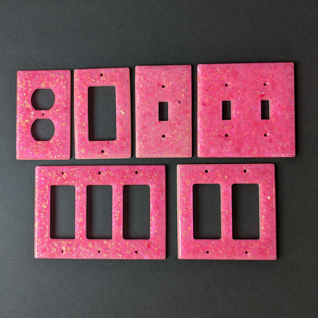 Handmade Resin Outlet & Switch Plate Covers – Pink Iridescent Flake