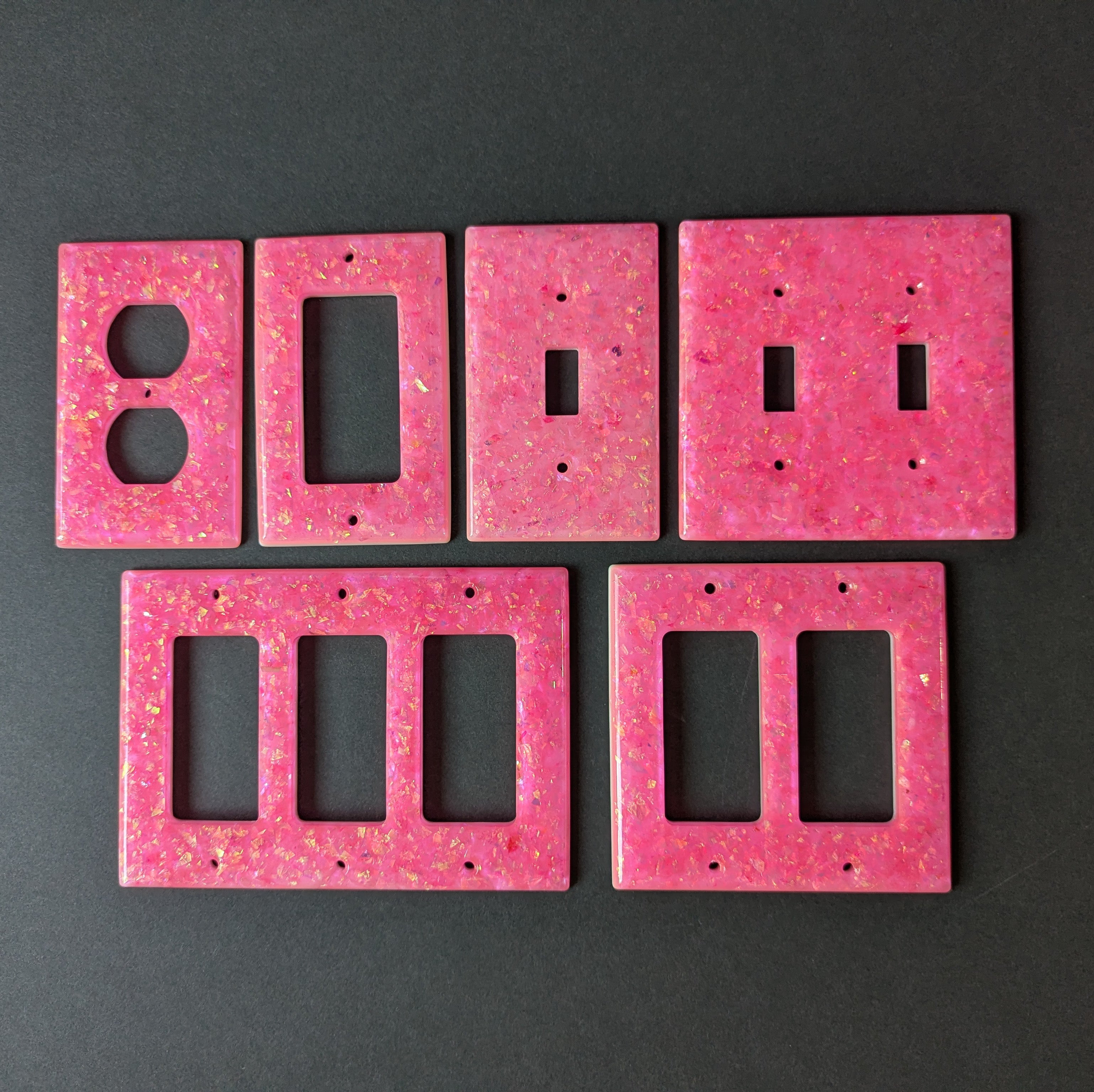 Handmade Resin Outlet & Switch Plate Covers – Pink Iridescent Flake