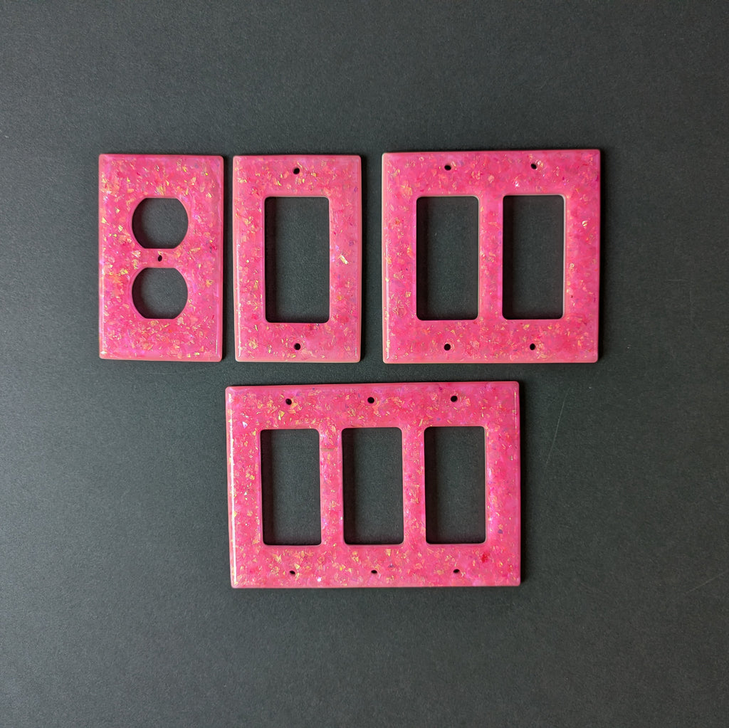 Handmade Resin Outlet & Switch Plate Covers – Pink Iridescent Flake