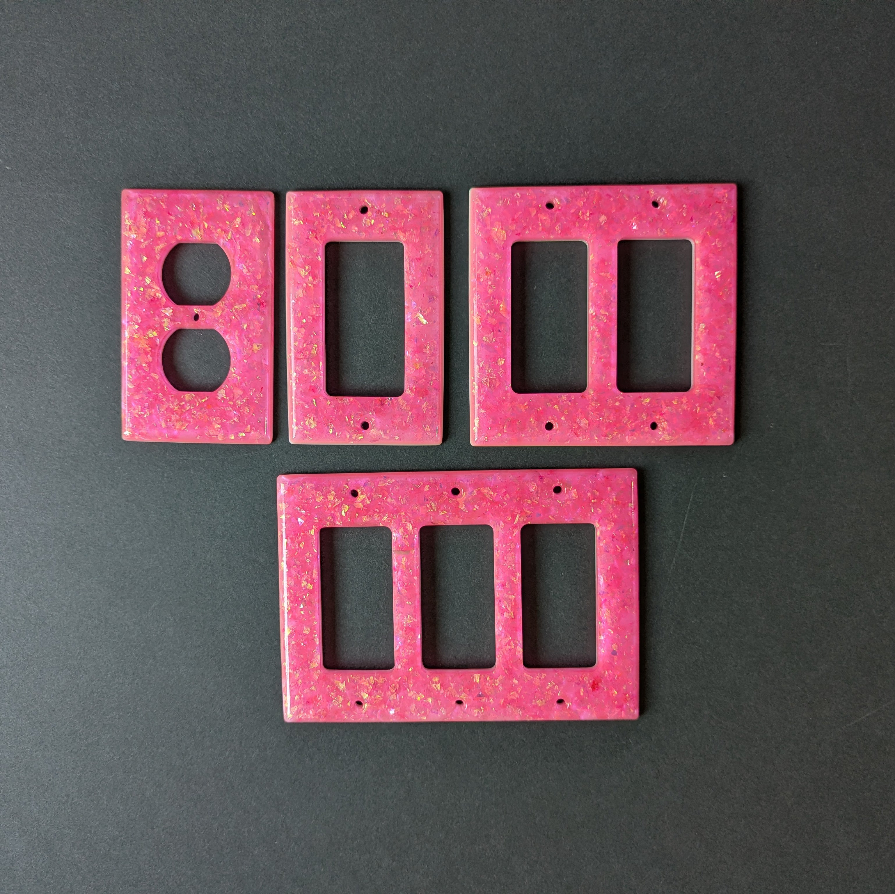 Handmade Resin Outlet & Switch Plate Covers – Pink Iridescent Flake