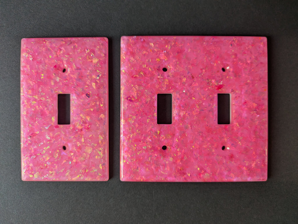Handmade Resin Outlet & Switch Plate Covers – Pink Iridescent Flake