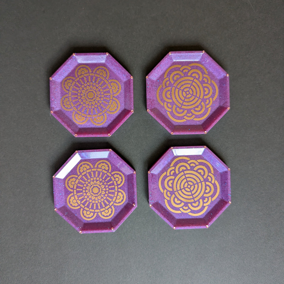 Purple Gold Mandala Resin Coasters – Set of 4