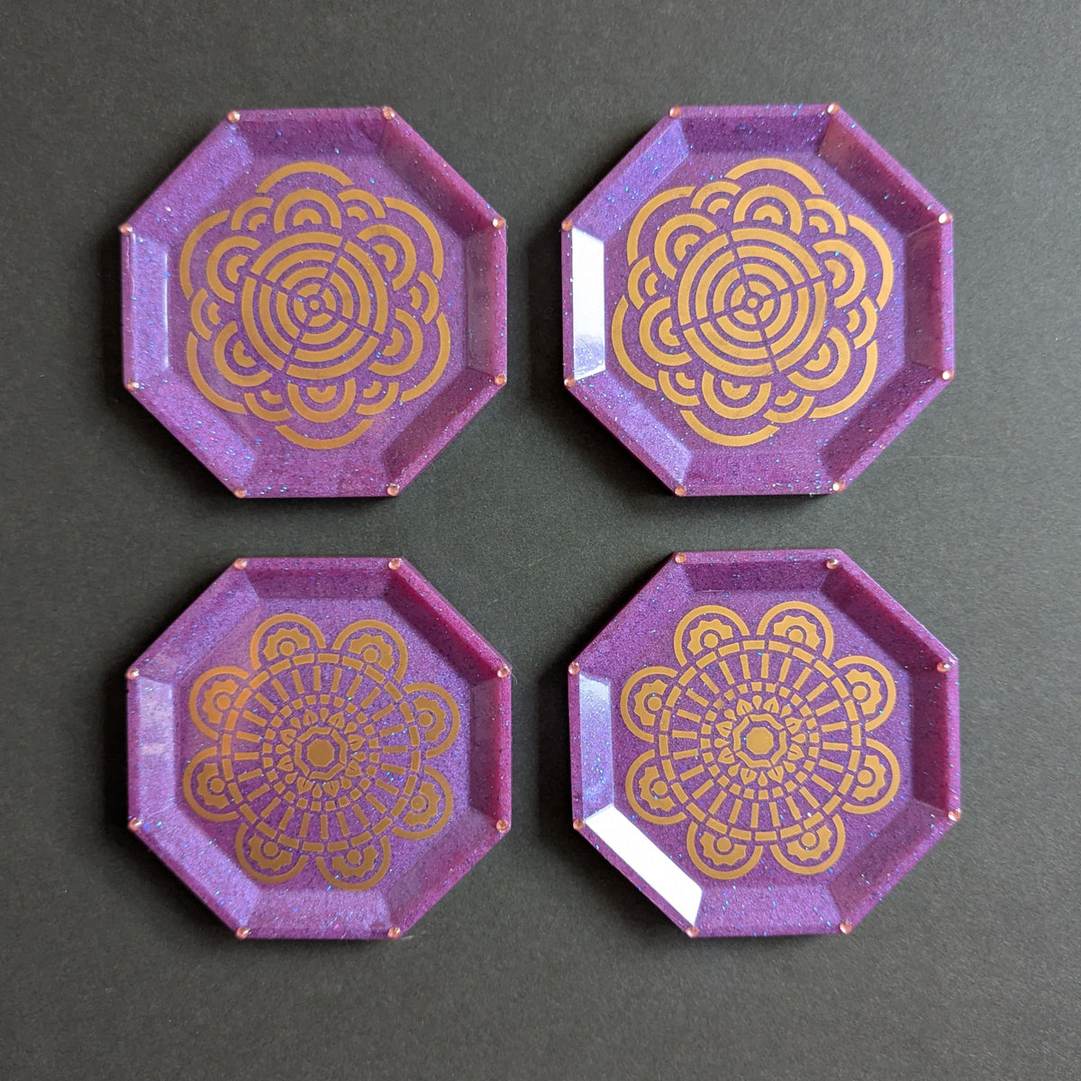 Purple Gold Mandala Resin Coasters – Set of 4