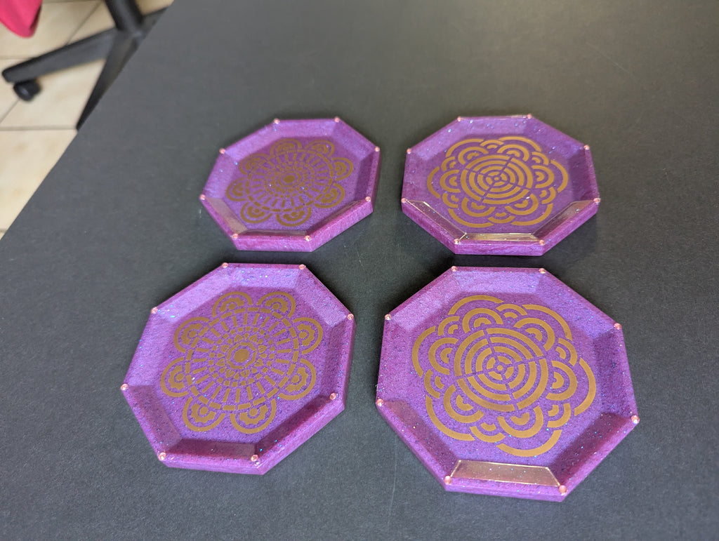 Purple Gold Mandala Resin Coasters – Set of 4