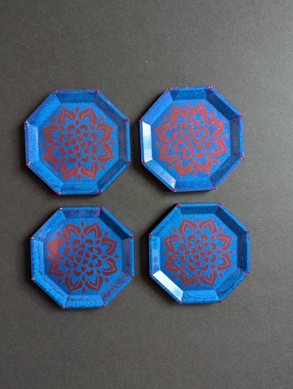 Blue Mandala Resin Coasters – Set of 4