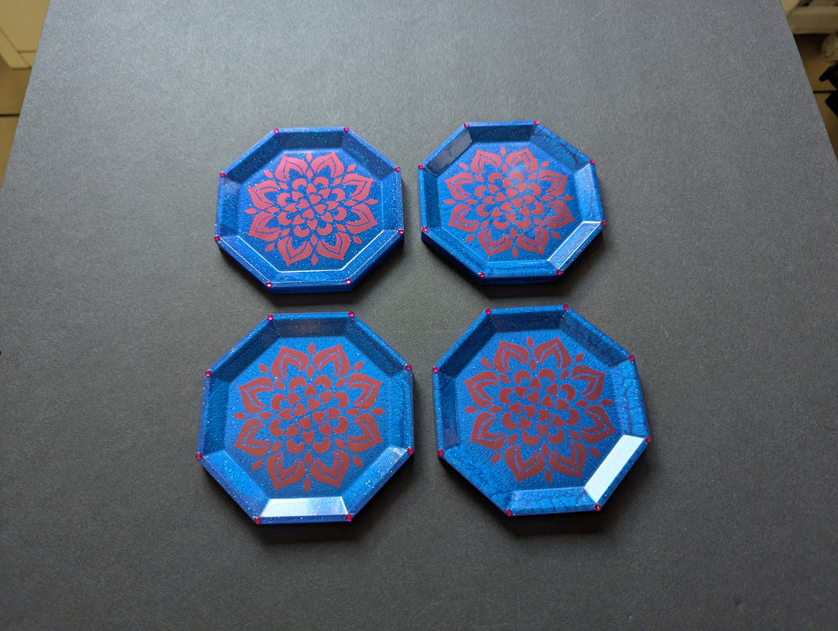 Blue Mandala Resin Coasters – Set of 4