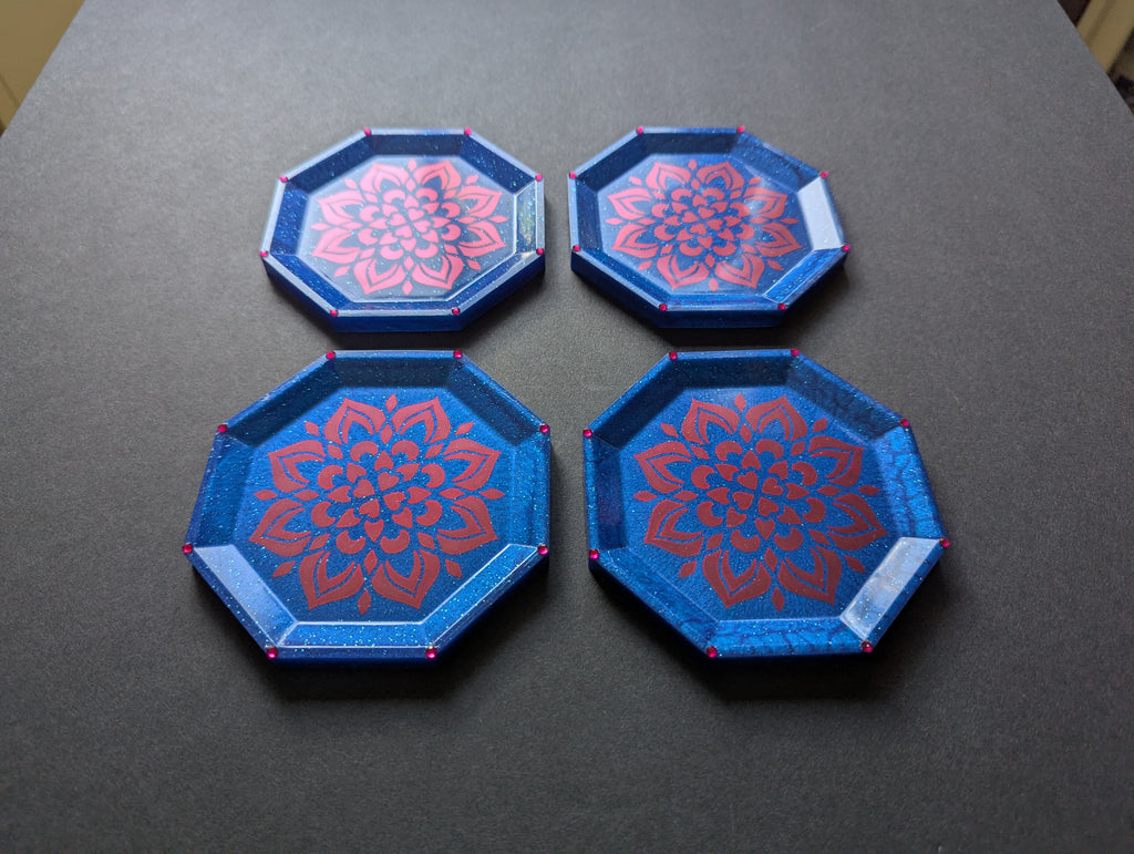 Blue Mandala Resin Coasters – Set of 4