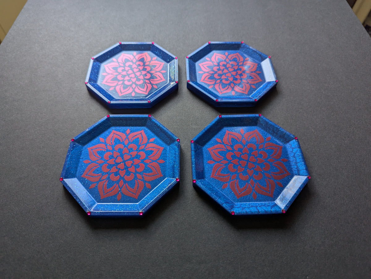 Blue Mandala Resin Coasters – Set of 4