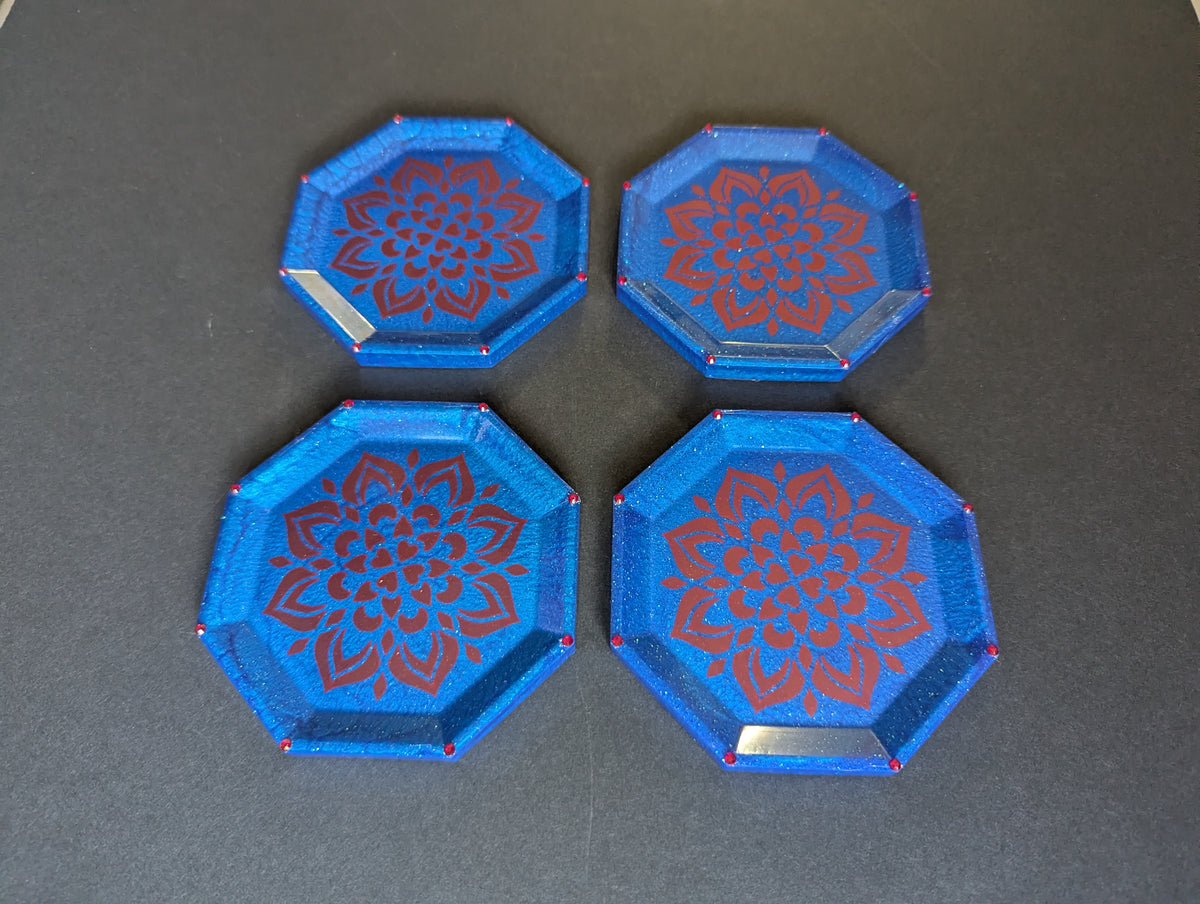 Blue Mandala Resin Coasters – Set of 4