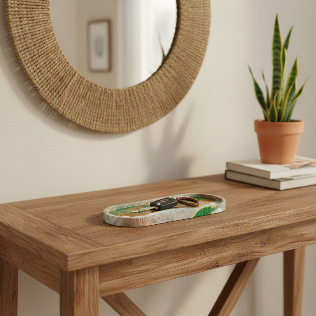 Emerald & Gold Geo Handcrafted Resin Tray