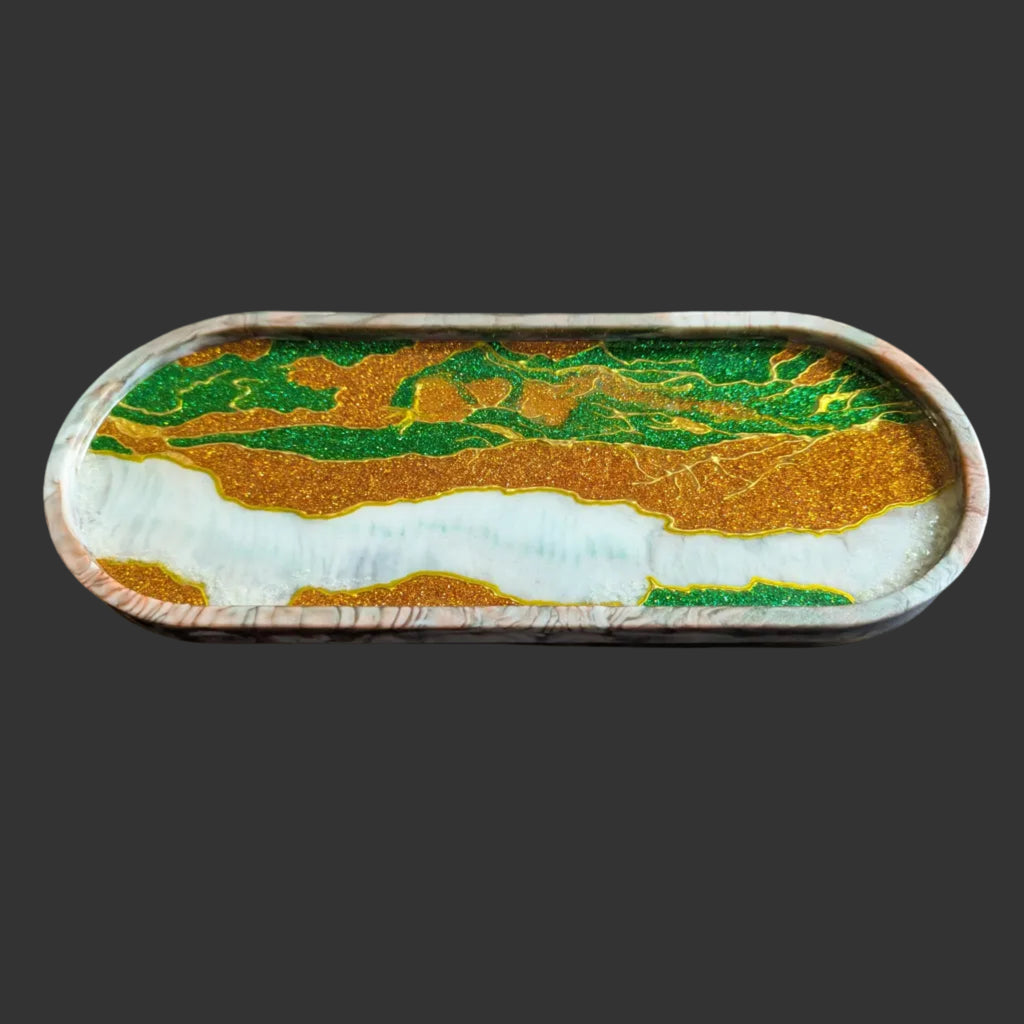 Emerald & Gold Geo Handcrafted Resin Tray