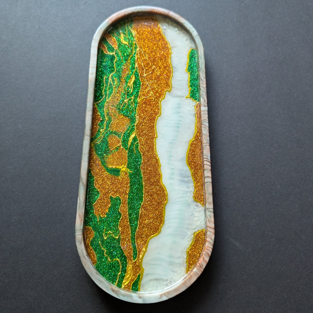 Emerald & Gold Geo Handcrafted Resin Tray