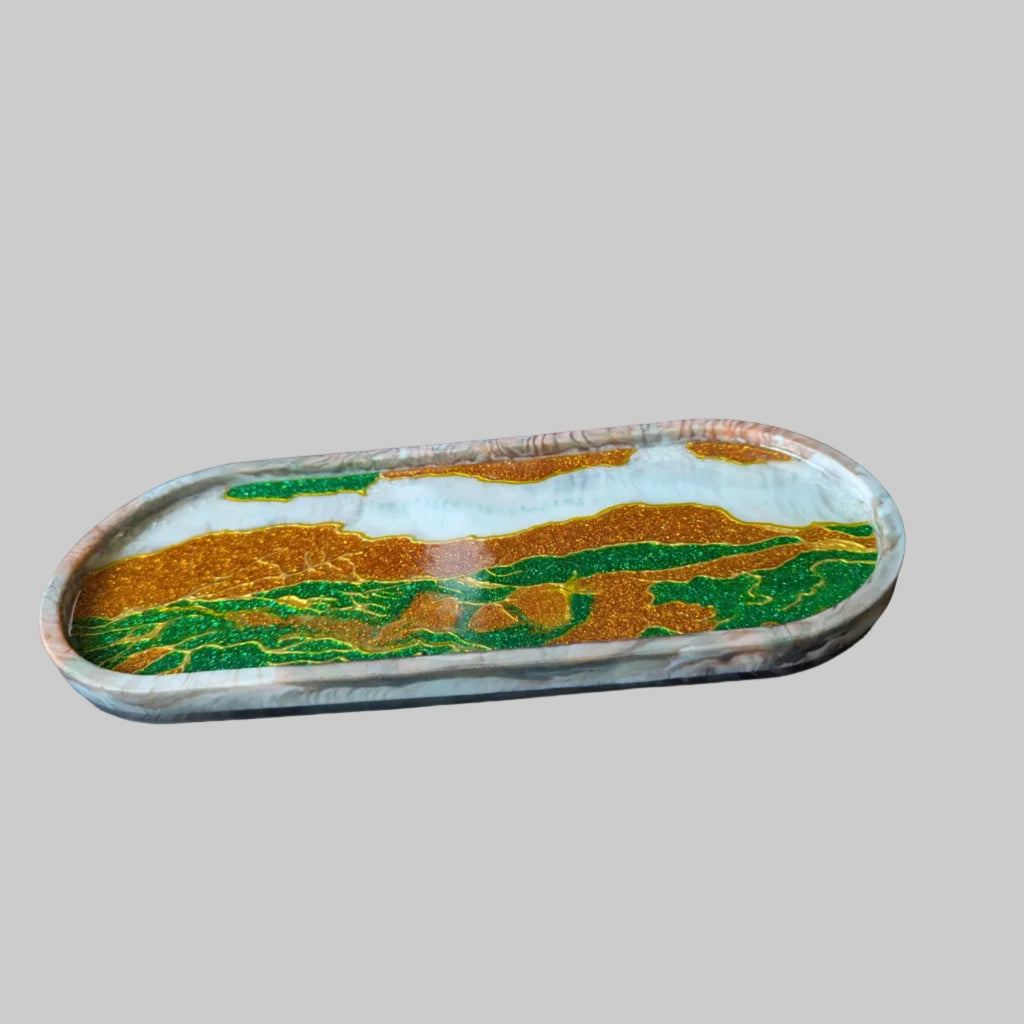 Emerald & Gold Geo Handcrafted Resin Tray
