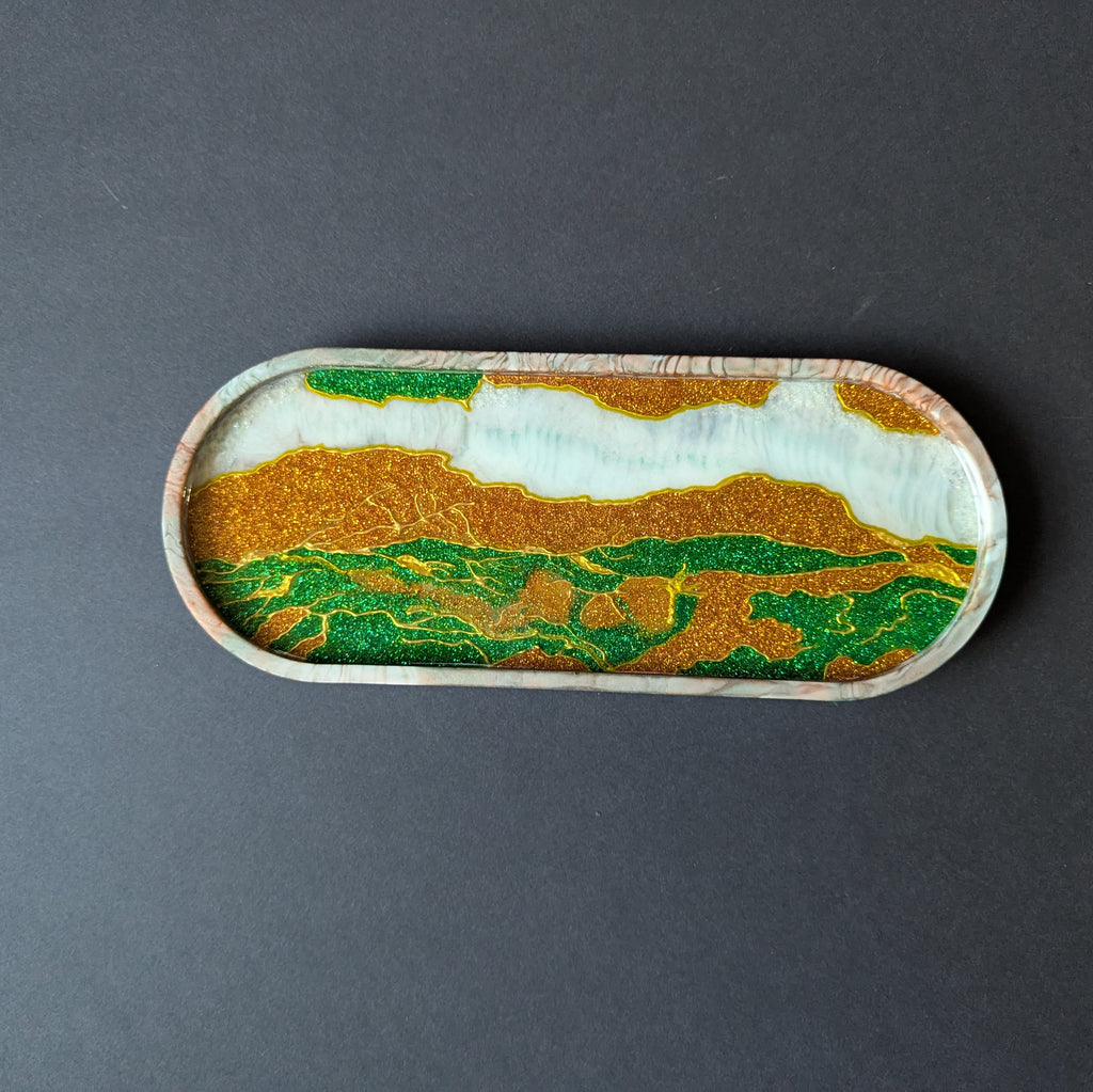 Emerald & Gold Geo Handcrafted Resin Tray