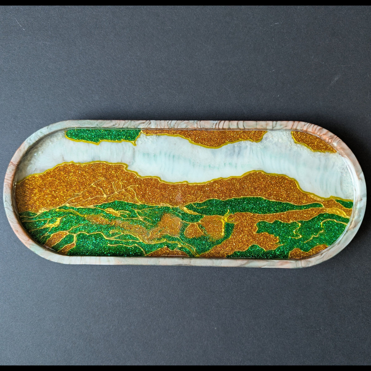 Emerald & Gold Geo Handcrafted Resin Tray